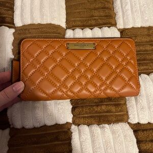 Kurt Geiger Quilted Tan Leather Zip Around Wallet NWTS!